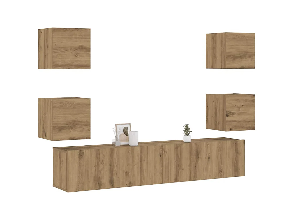 Tv-wandkasten | Tv-meubels | Tv-Banken 6 st bewerkt hout artisanaal eikenkleurig