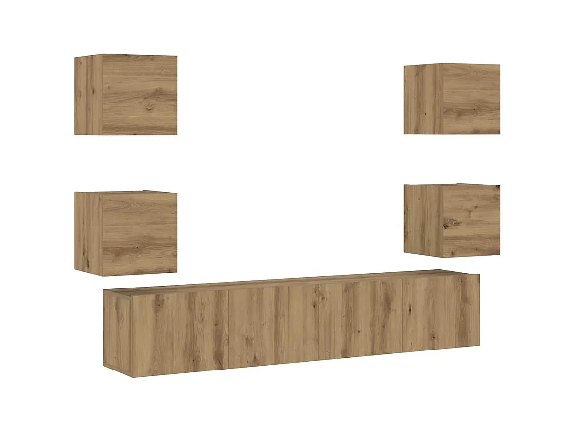 Tv-wandkasten | Tv-meubels | Tv-Banken 6 st bewerkt hout artisanaal eikenkleurig