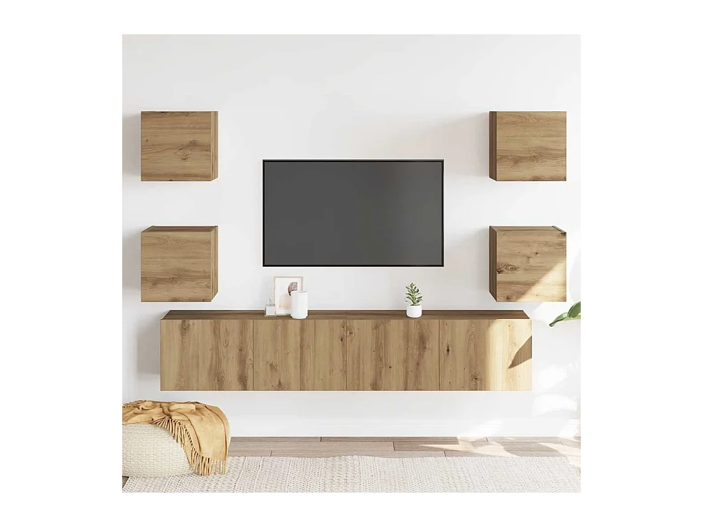 Tv-wandkasten | Tv-meubels | Tv-Banken 6 st bewerkt hout artisanaal eikenkleurig