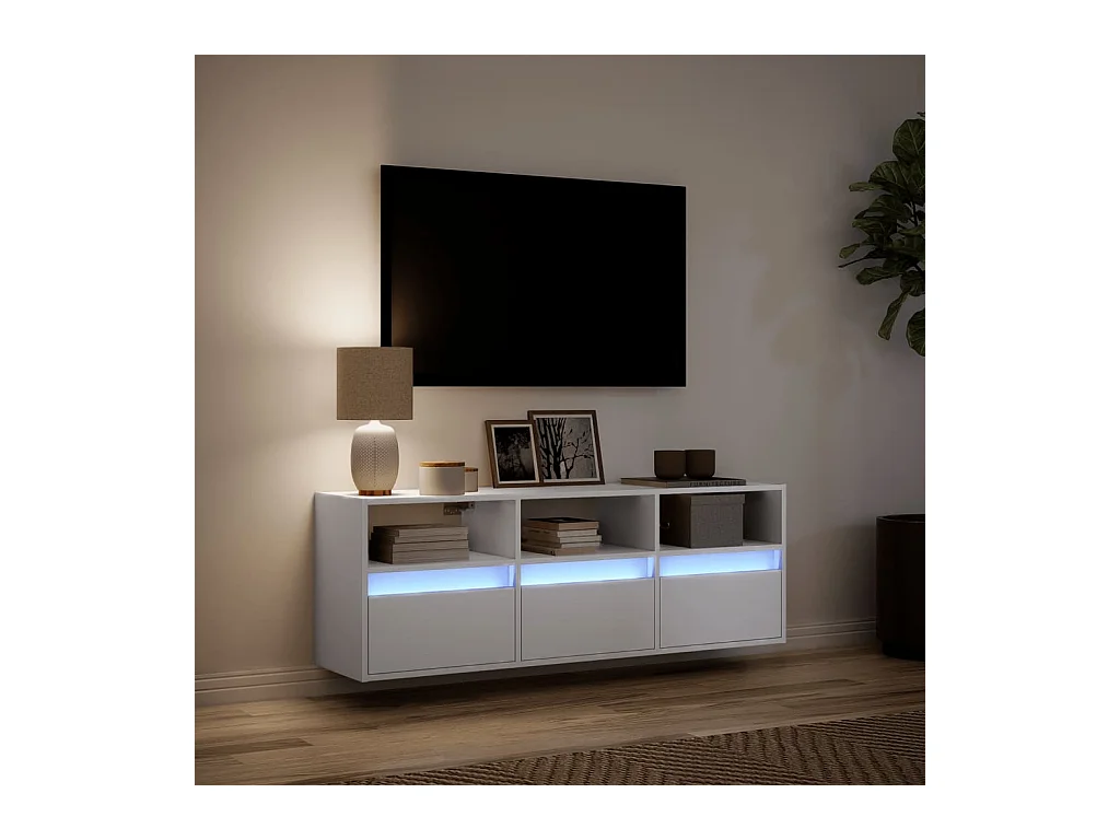Tv-wandmeubel | TV-kast | Tv-Bank met LED-verlichting 130x31x45 cm wit