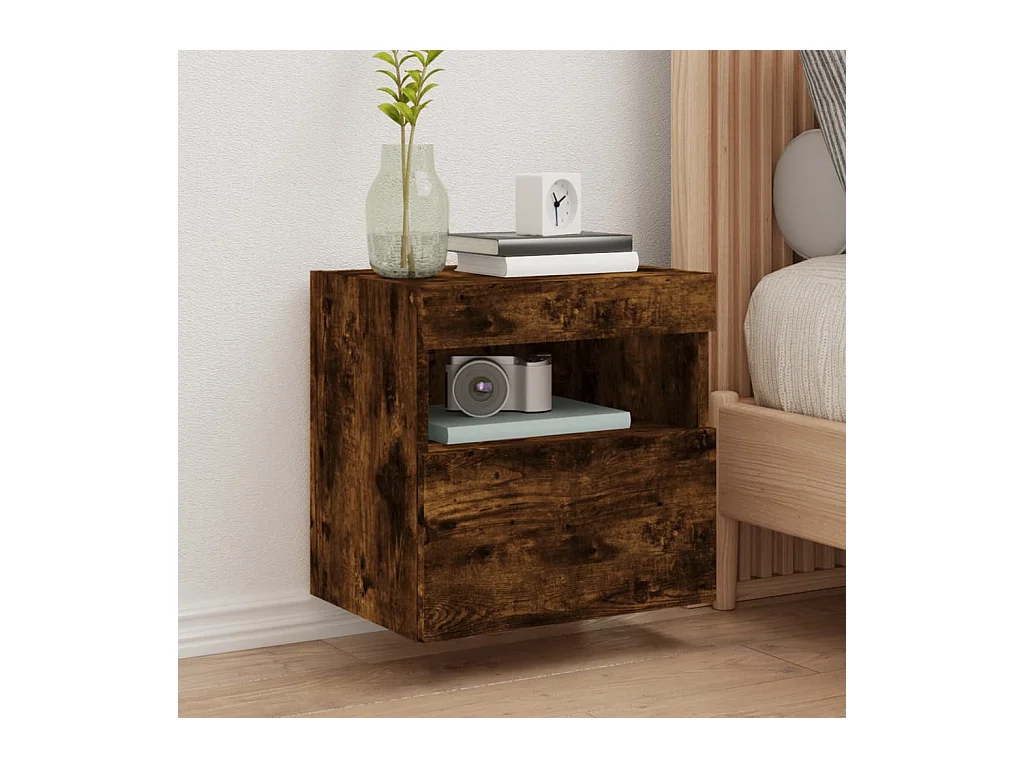 Meuble TV | Banc TV | Armoire TV mural avec lumières LED chêne fumé 40x30x40 cm