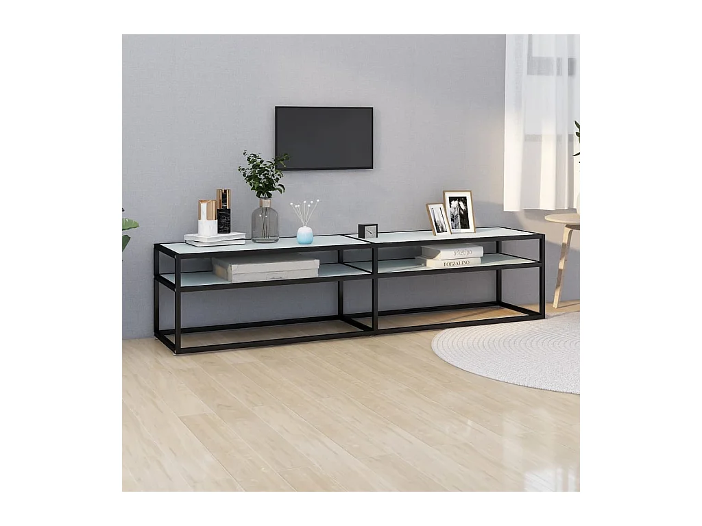 Mueble de TV | Mueble de salón vidrio templado color mármol blanco 180x40x40,5 cm