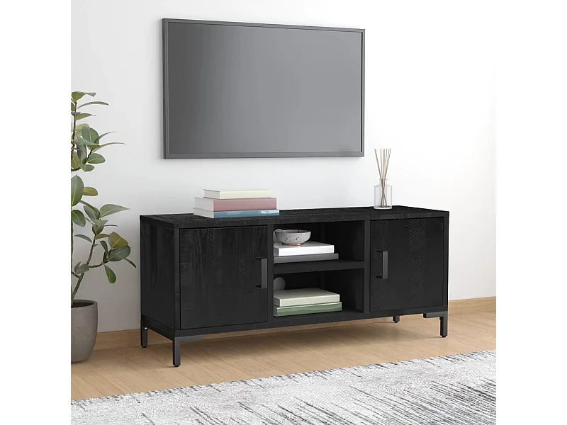 Meuble TV | Banc TV | Armoire TV Noir 110x35x48 cm Bois de pin massif