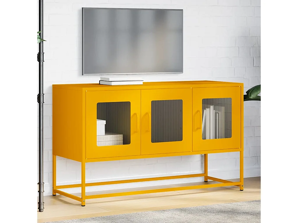Mueble para TV  | Gabinete de TV |  Mueble de salón acero laminado en frío amarillo 100,5x39x60,5 cm