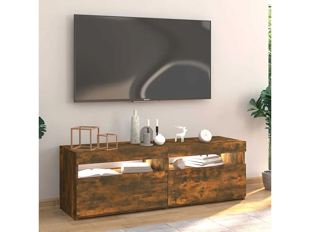 Meuble TV | Banc TV | Armoire TV avec lumières LED chêne fumé 120x35x40 cm