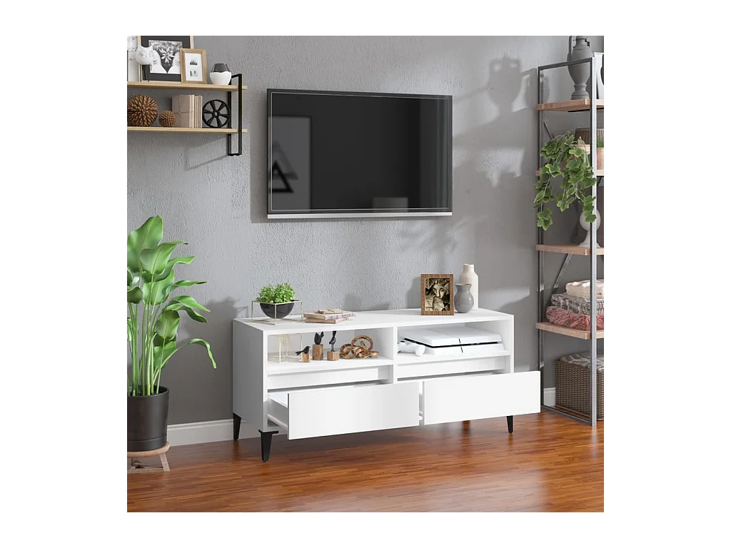 Mueble para TV  | Gabinete de TV |  Mueble de salón madera contrachapada blanco 100x34,5x44,5 cm