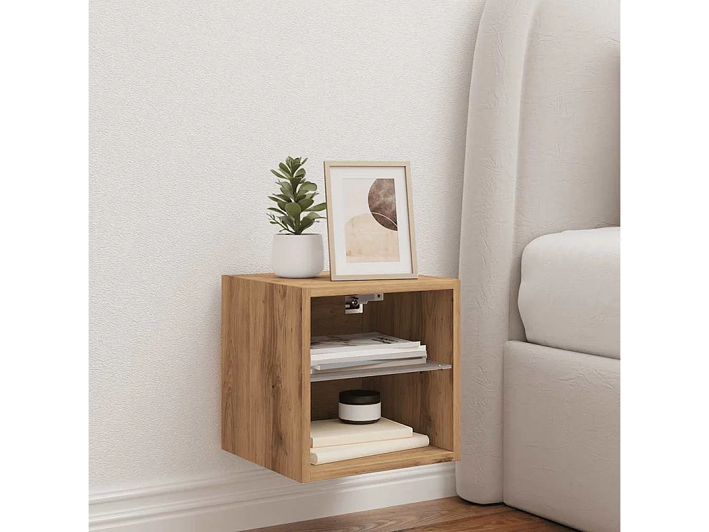 Mueble de TV | Mueble de salón de pared con luces LED roble artisian 30x28,5x30cm