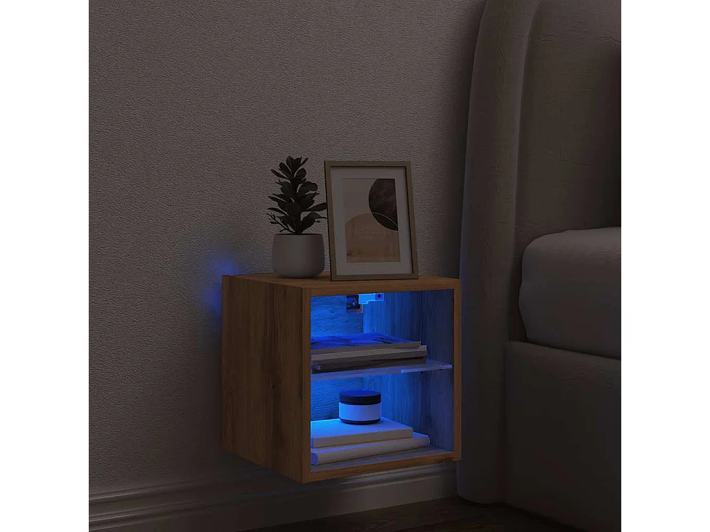 Mueble de TV | Mueble de salón de pared con luces LED roble artisian 30x28,5x30cm