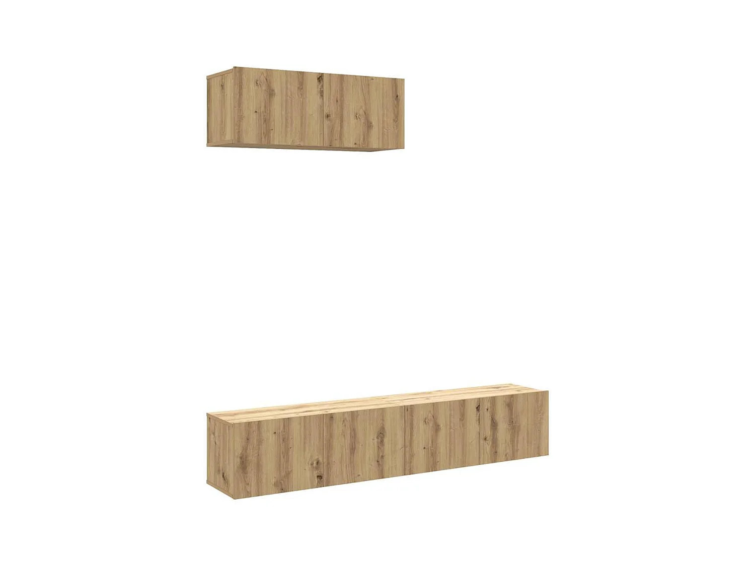 3-delig Tv-meubelset | Tv-Bank | TV-kast wandmontage bewerkt hout artisanaal eiken