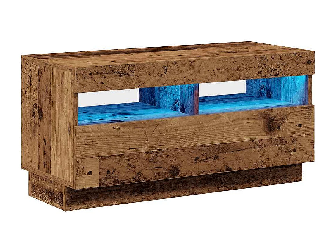Mueble TV | Gabinete de TV | Mueble de salón luces LED madera ingeniería envejecida 80x35x40 cm