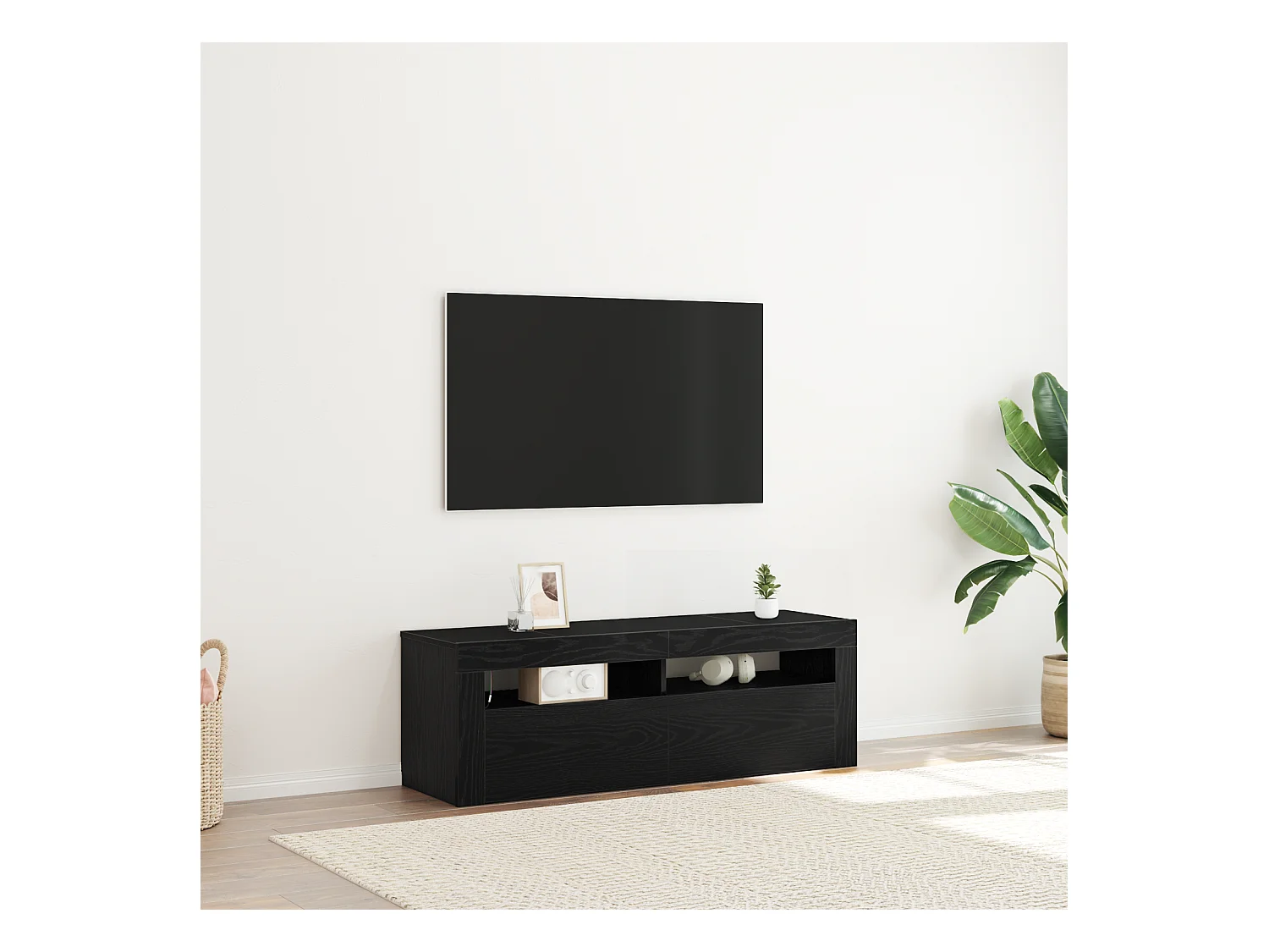Meuble TV | Banc TV | Armoire TV avec LED Chêne Noir 120x35x40 cm Bois d'ingénierie