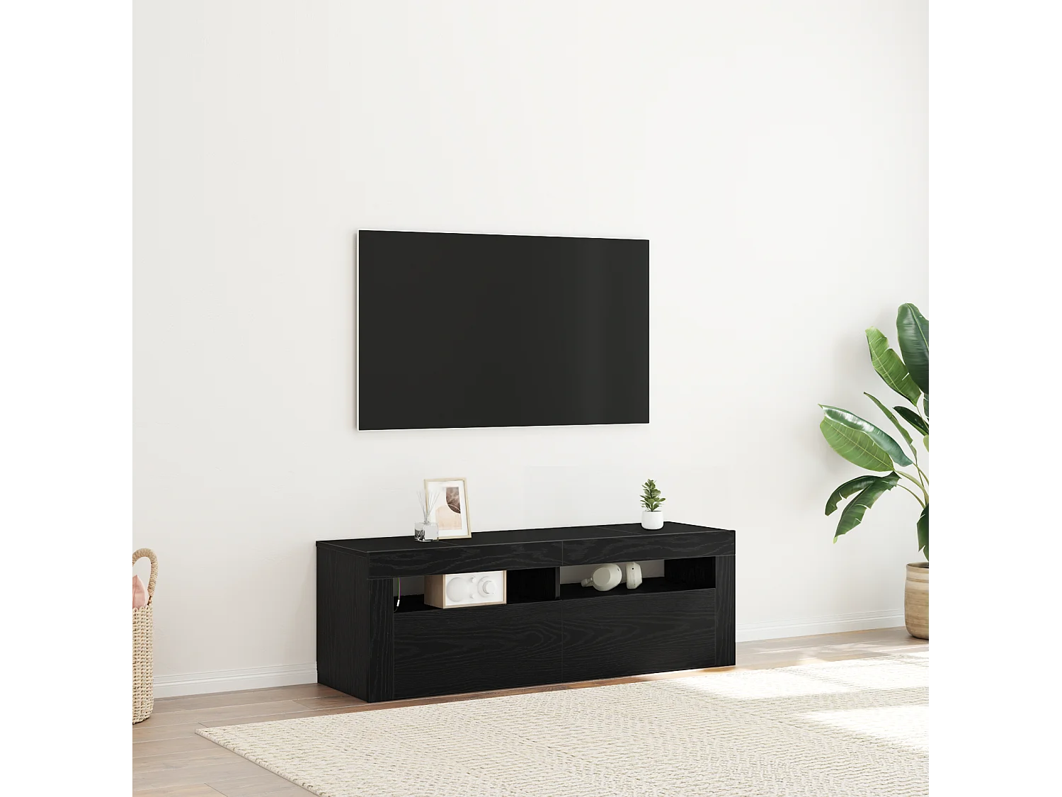 Tv-meubel | Tv-Bank | TV-kastmet LED 120x35x40 cm bewerkt hout zwart eikenkleurig