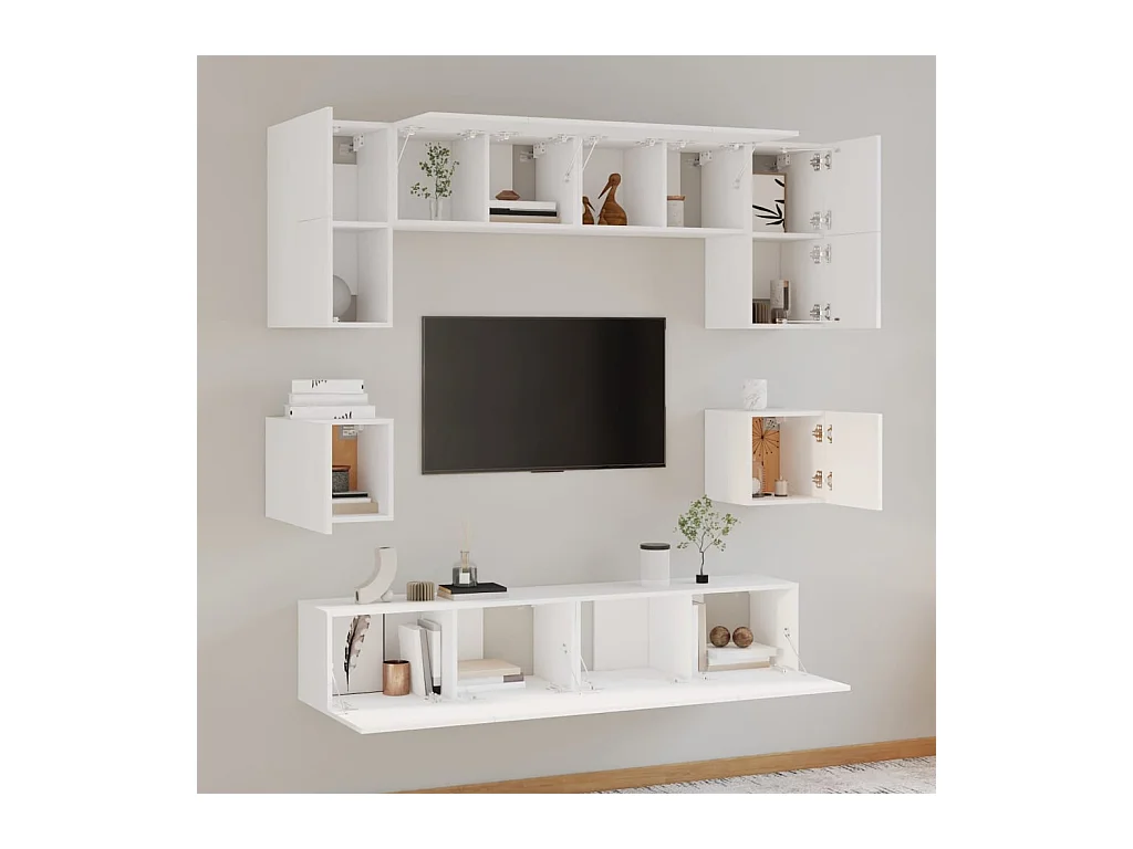 Ensemble de meubles TV | Bancs TV | Armoires TV 8 pcs Blanc Bois d'ingénierie