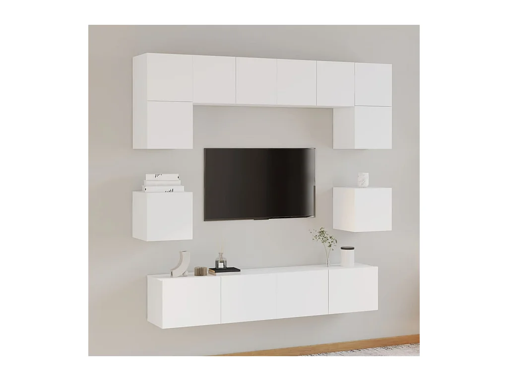 Ensemble de meubles TV | Bancs TV | Armoires TV 8 pcs Blanc Bois d'ingénierie