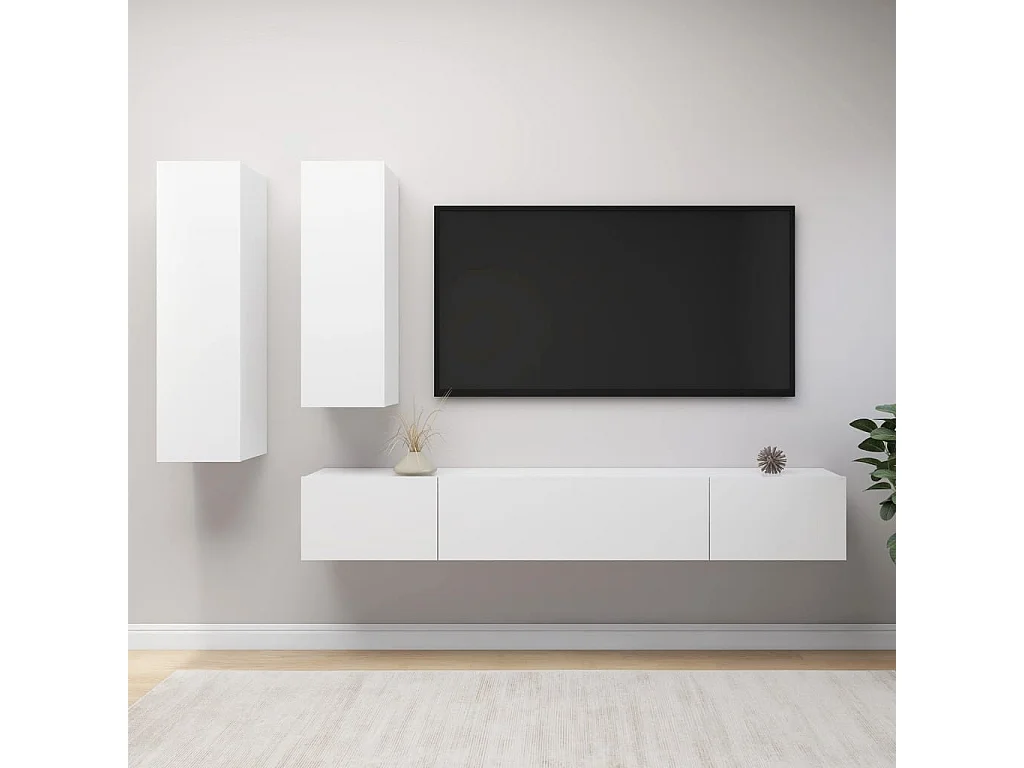 Ensemble de meuble TV | Banc TV | Armoire TV 4 pcs Blanc Bois d'ingénierie