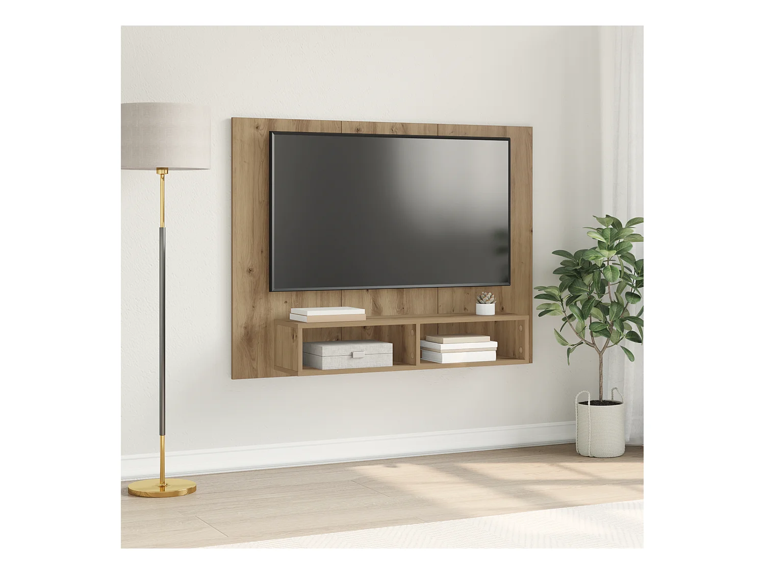 Wand TV kast | Tv-meubel | Tv-Bank Ambachtelijk eiken 120 x 23.5 x 90 cm Bewerkt hout