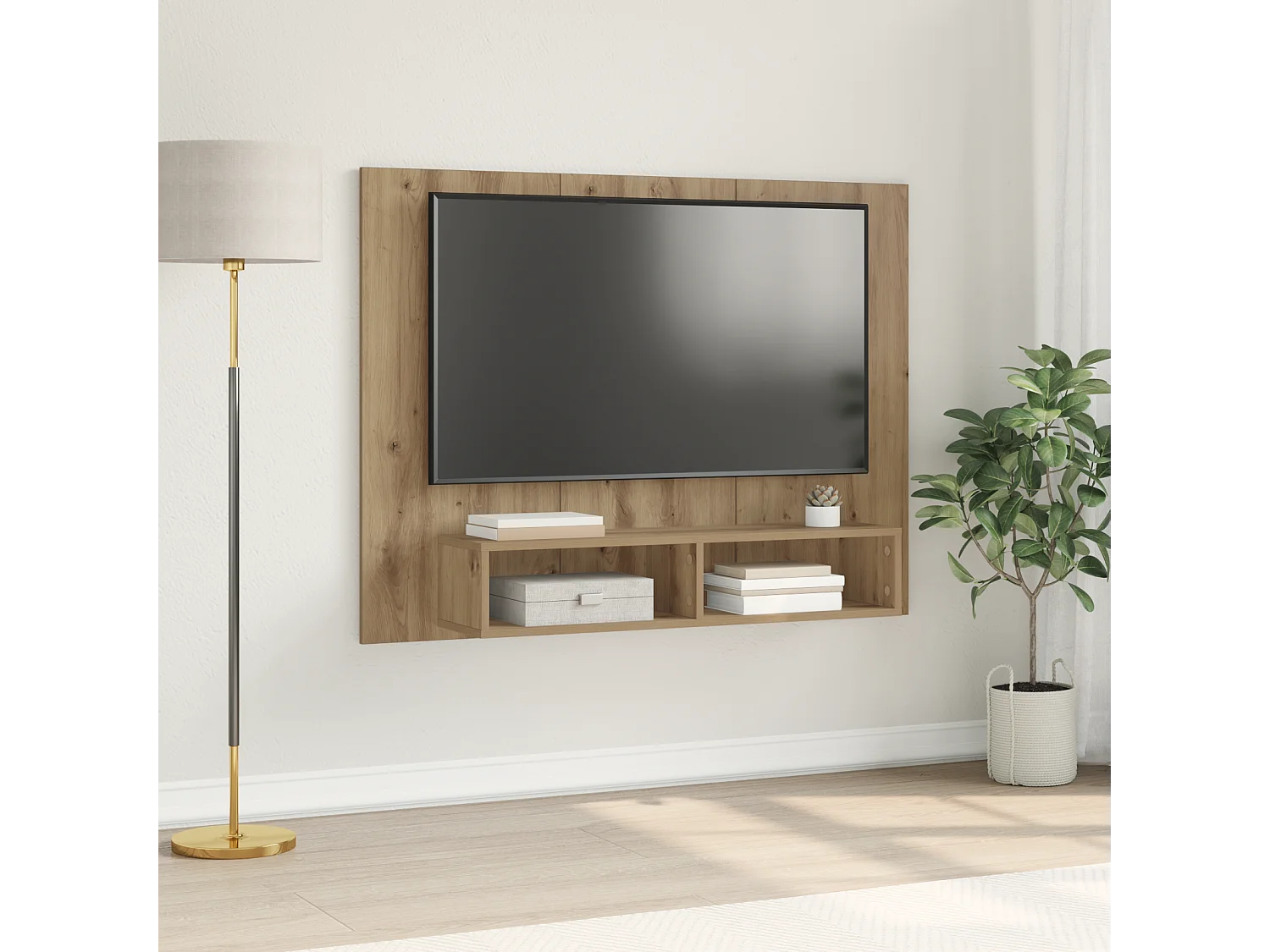 Wand TV kast | Tv-meubel | Tv-Bank Ambachtelijk eiken 120 x 23.5 x 90 cm Bewerkt hout