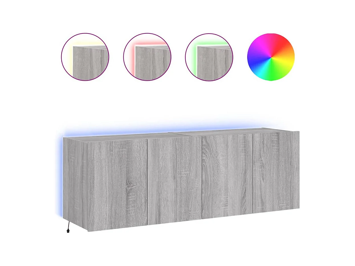 Muebles TV | Gabinetes de TV | Muebles de salón de pared con luces LED 2 uds gris Sonoma 60x35x41 cm