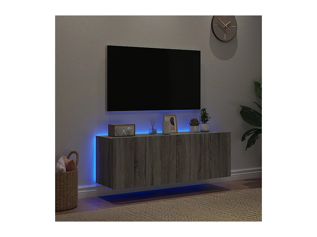 Muebles TV | Gabinetes de TV | Muebles de salón de pared con luces LED 2 uds gris Sonoma 60x35x41 cm