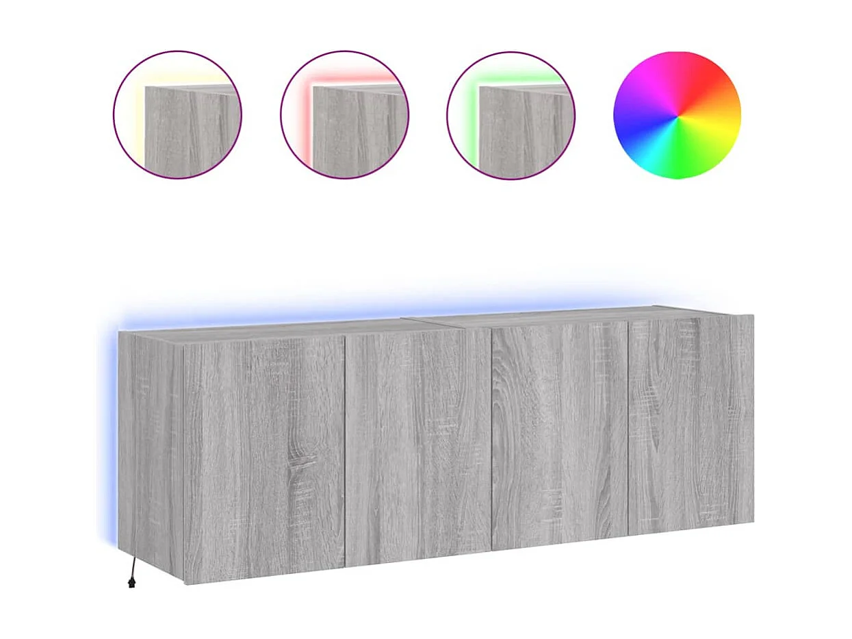 Muebles TV | Gabinetes de TV | Muebles de salón de pared con luces LED 2 uds gris Sonoma 60x35x41 cm
