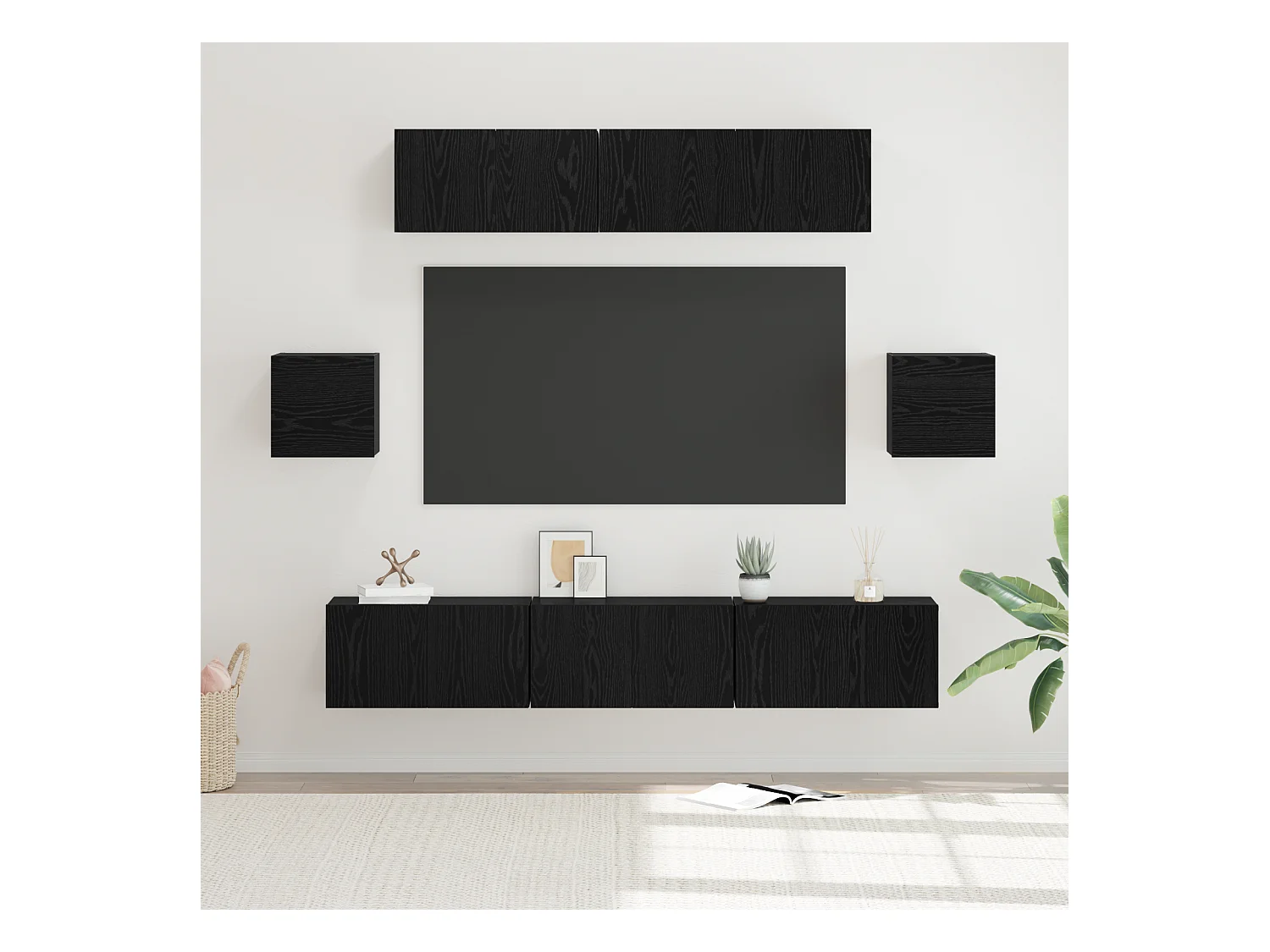 Tv-meubelset | Tv-Bank | TV-kast 7 pcs Zwart eiken 80 x 30 x 30 cm Bewerkt hout