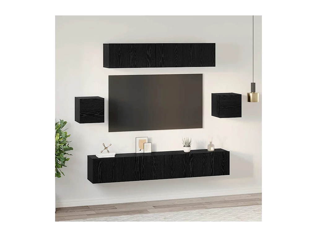 Tv-meubelset | Tv-Bank | TV-kast 7 pcs Zwart eiken 80 x 30 x 30 cm Bewerkt hout