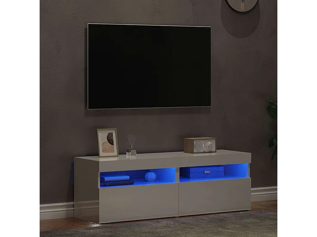 Meubles TV | Bancs TV | Armoires TV avec lumières LED 2 pcs blanc brillant 60x35x40 cm