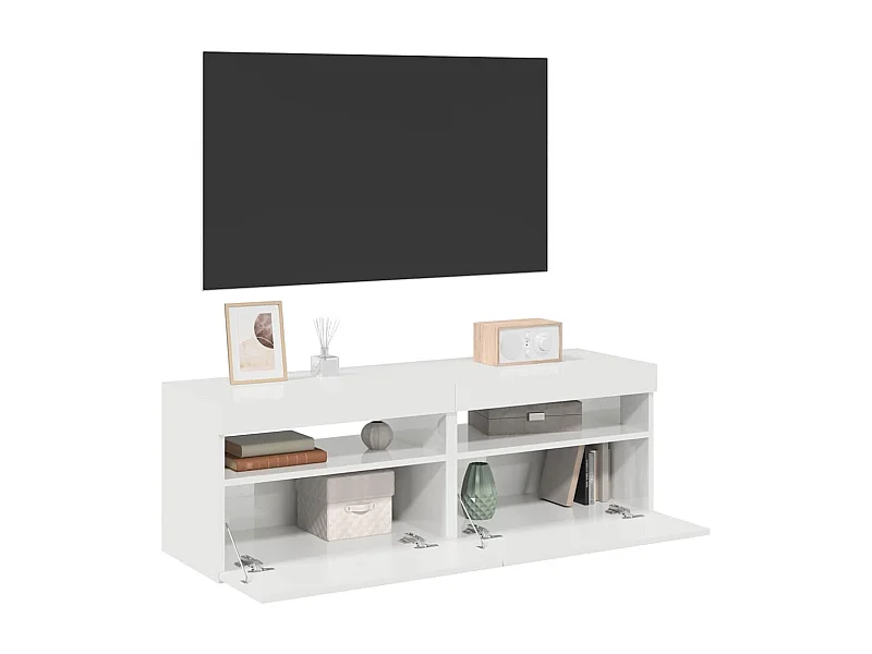 Meubles TV | Bancs TV | Armoires TV avec lumières LED 2 pcs blanc brillant 60x35x40 cm