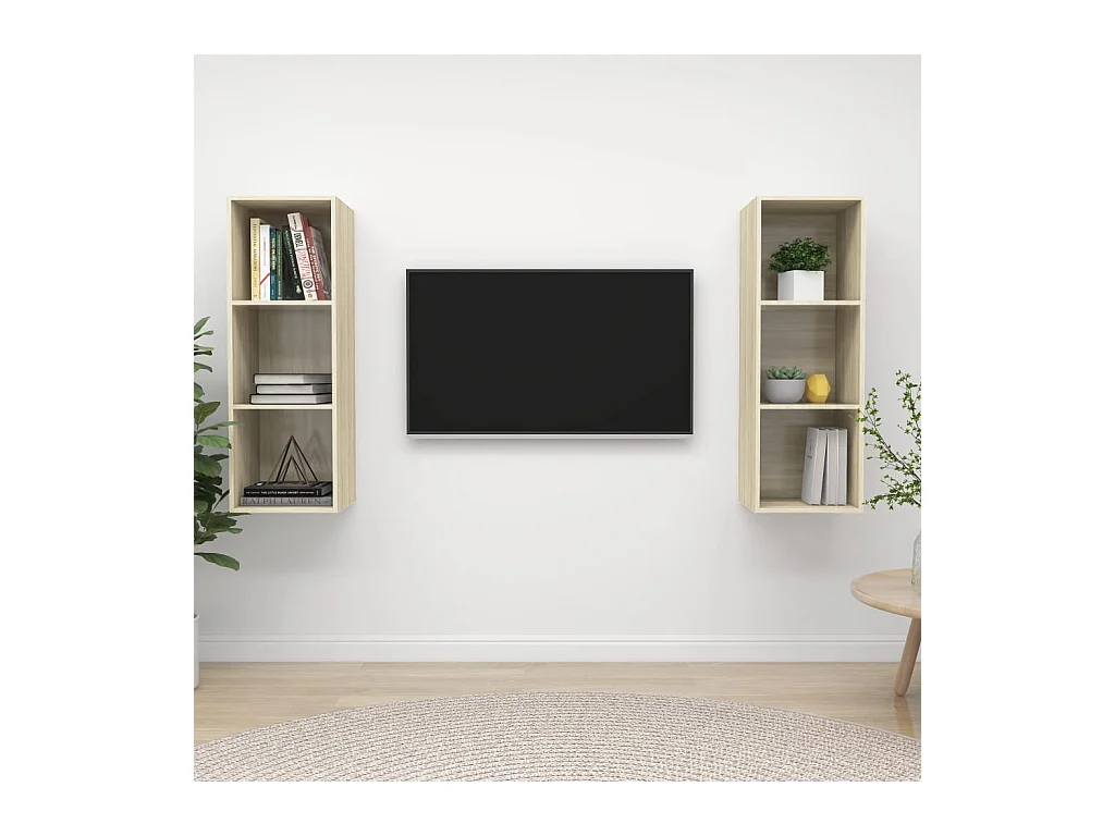 Muebles de salón | Gabinetes de TV |  Muebles de TV de pared 2 pzas madera ingeniería roble Sonoma
