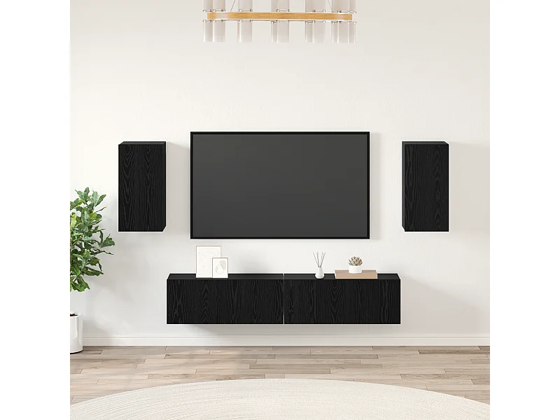 Conjunto de Mueble de TV | Mueble de salón 4 pcs Roble negro 80 x 30 x 30 cm
