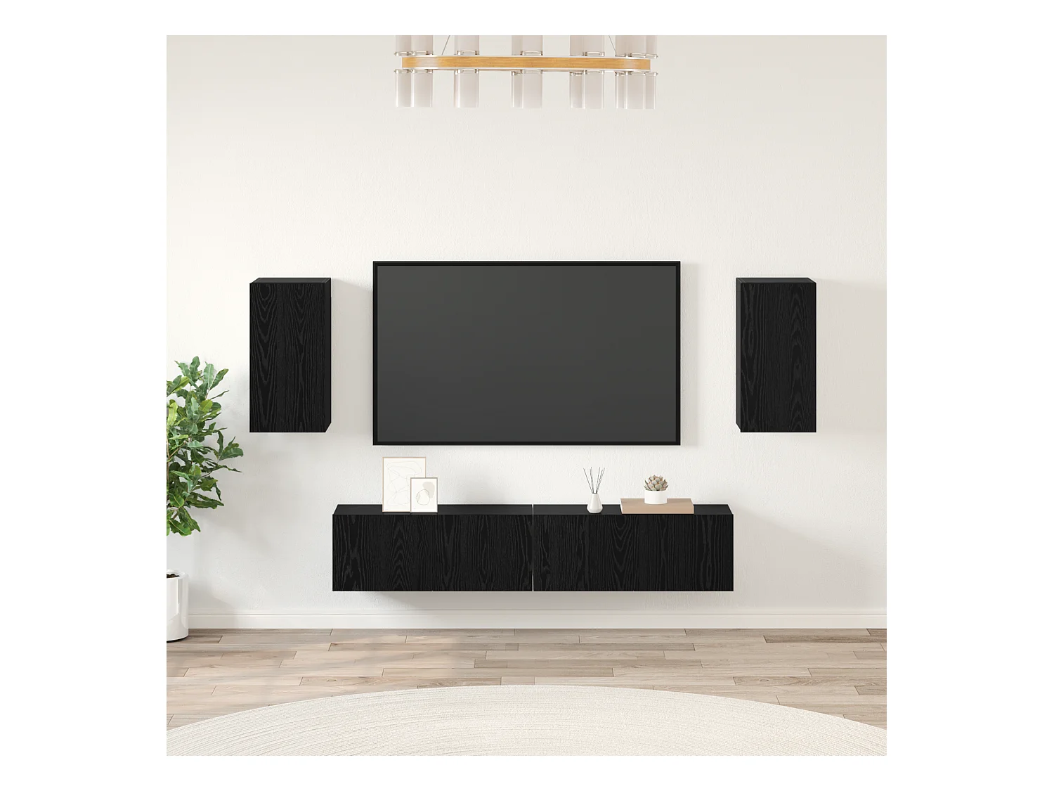 Conjunto de Mueble de TV | Mueble de salón 4 pcs Roble negro 80 x 30 x 30 cm