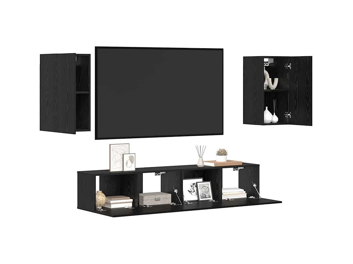 Conjunto de Mueble de TV | Mueble de salón 4 pcs Roble negro 80 x 30 x 30 cm