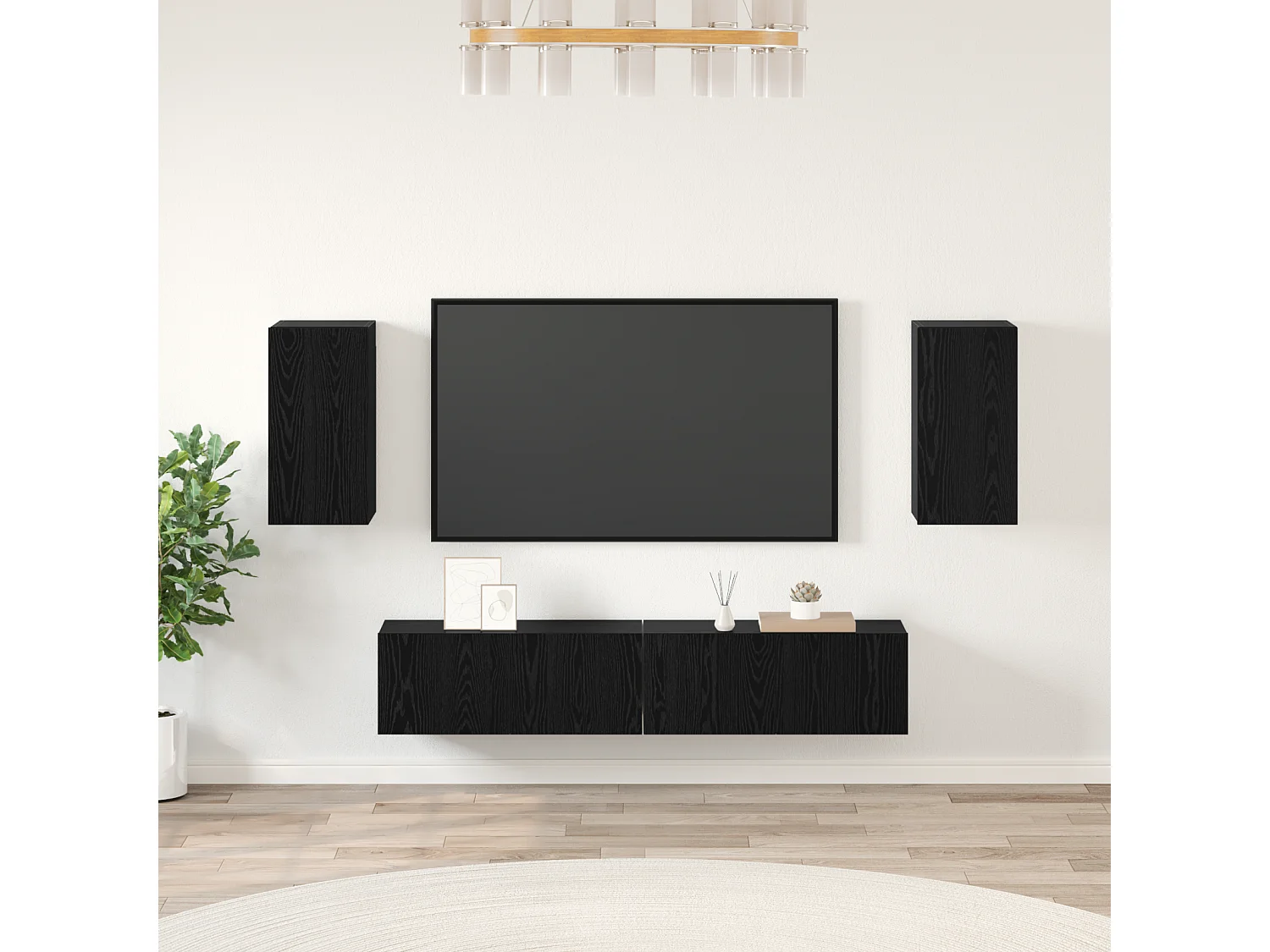 TV Meubel | Tv-Bank | TV-kastenset met plank met opslag met de deur 4 pcs Zwart eiken 80 x 30 x 30.5 cm