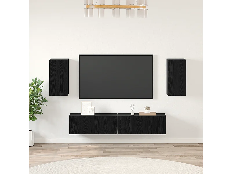 TV Meubel | Tv-Bank | TV-kastenset met plank met opslag met de deur 4 pcs Zwart eiken 80 x 30 x 30.5 cm