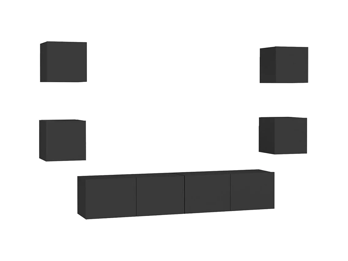 Set de muebles de salón TV | Gabinetes de TV |  Muebles de TV 6 pzas madera de ingeniería negro