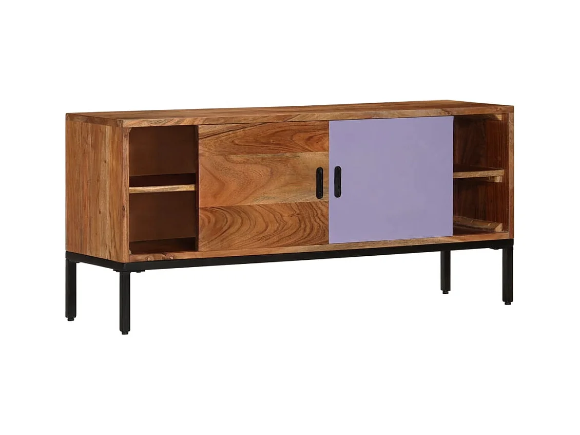 Mueble TV | Gabinete de TV | Mueble de salón madera maciza acacia marrón miel y gris 110x30x50 cm