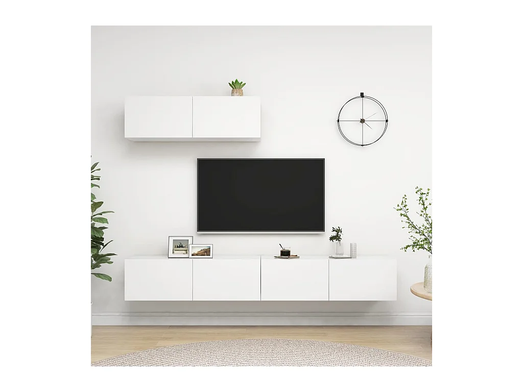 Meubles TV | Bancs TV | Armoires TV 3 pcs Blanc Bois d'ingénierie