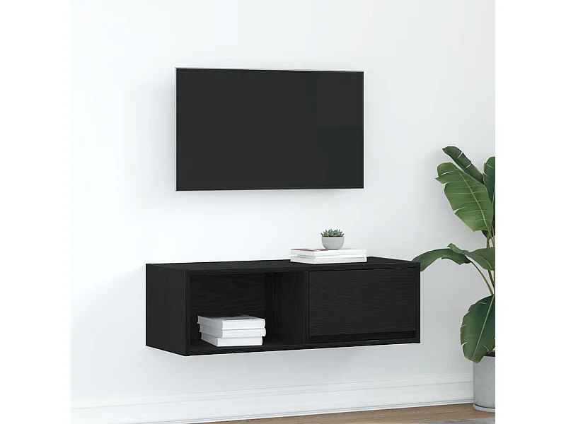 Mueble de TV | Mueble de salón de madera de roble negro 80x31x25,5 cm