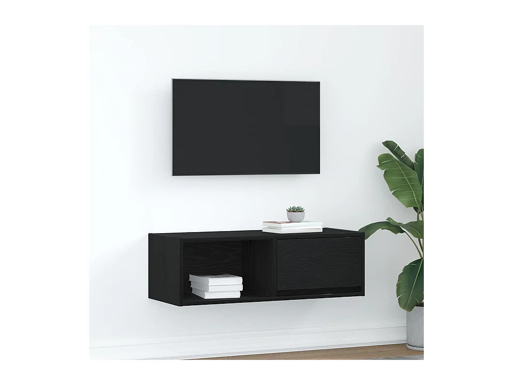 Mueble de TV | Mueble de salón de madera de roble negro 80x31x25,5 cm