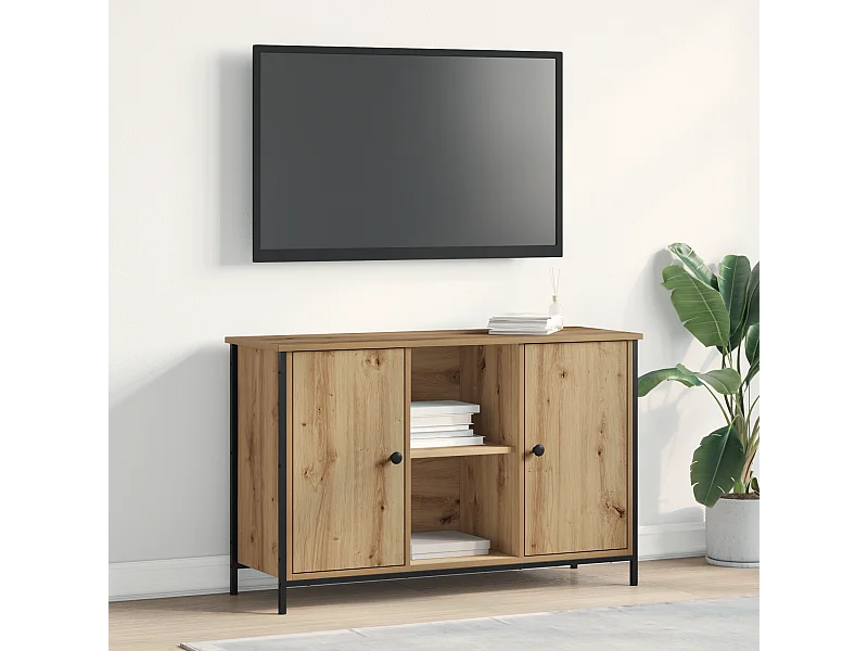 Tv-meubel | Tv-Bank | TV-kast101x35x65 cm bewerkt hout en staal zwart eikenkleur