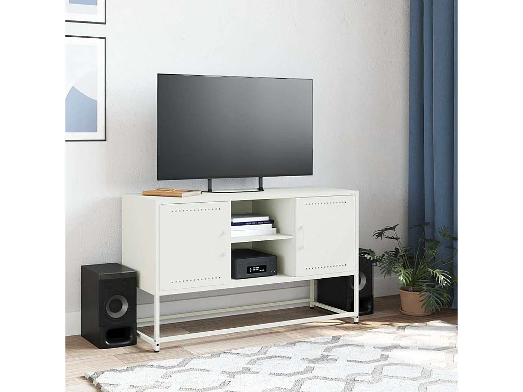 Meuble TV | Banc TV | Armoire TV blanc 100,5x39x60,5 cm acier