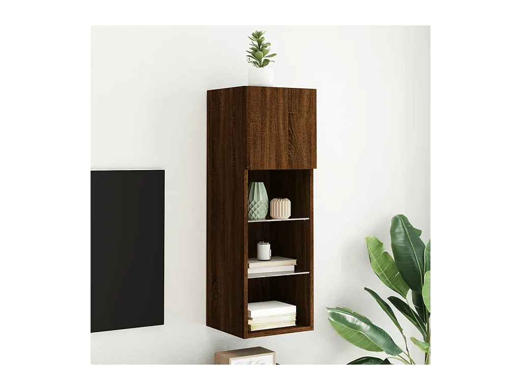 Mueble para TV  | Gabinete de TV |  Mueble de salón con luces LED roble marrón 30,5x30x90 cm