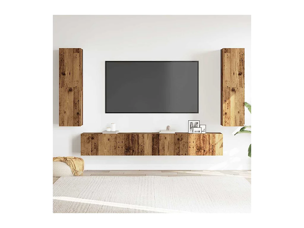 Tv-wandkasten | Tv-meubels | Tv-Banken 4 st bewerkt hout oud houtkleurig