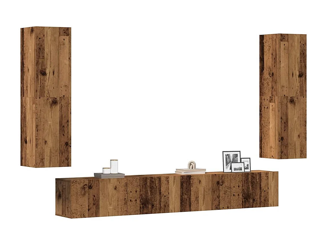 Tv-wandkasten | Tv-meubels | Tv-Banken 4 st bewerkt hout oud houtkleurig