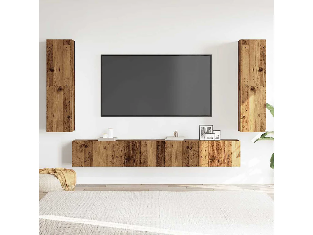 Tv-wandkasten | Tv-meubels | Tv-Banken 4 st bewerkt hout oud houtkleurig