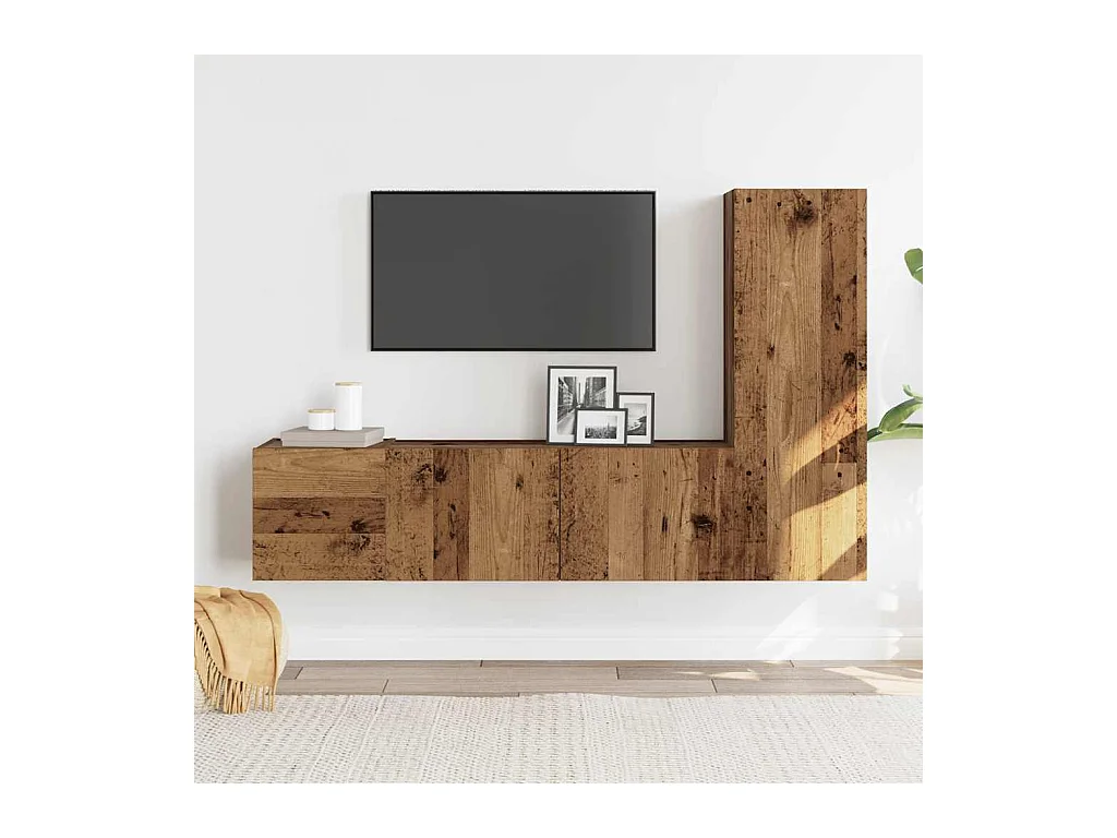 Tv-wandkasten | Tv-meubels | Tv-Banken 3 st bewerkt hout oud houtkleurig