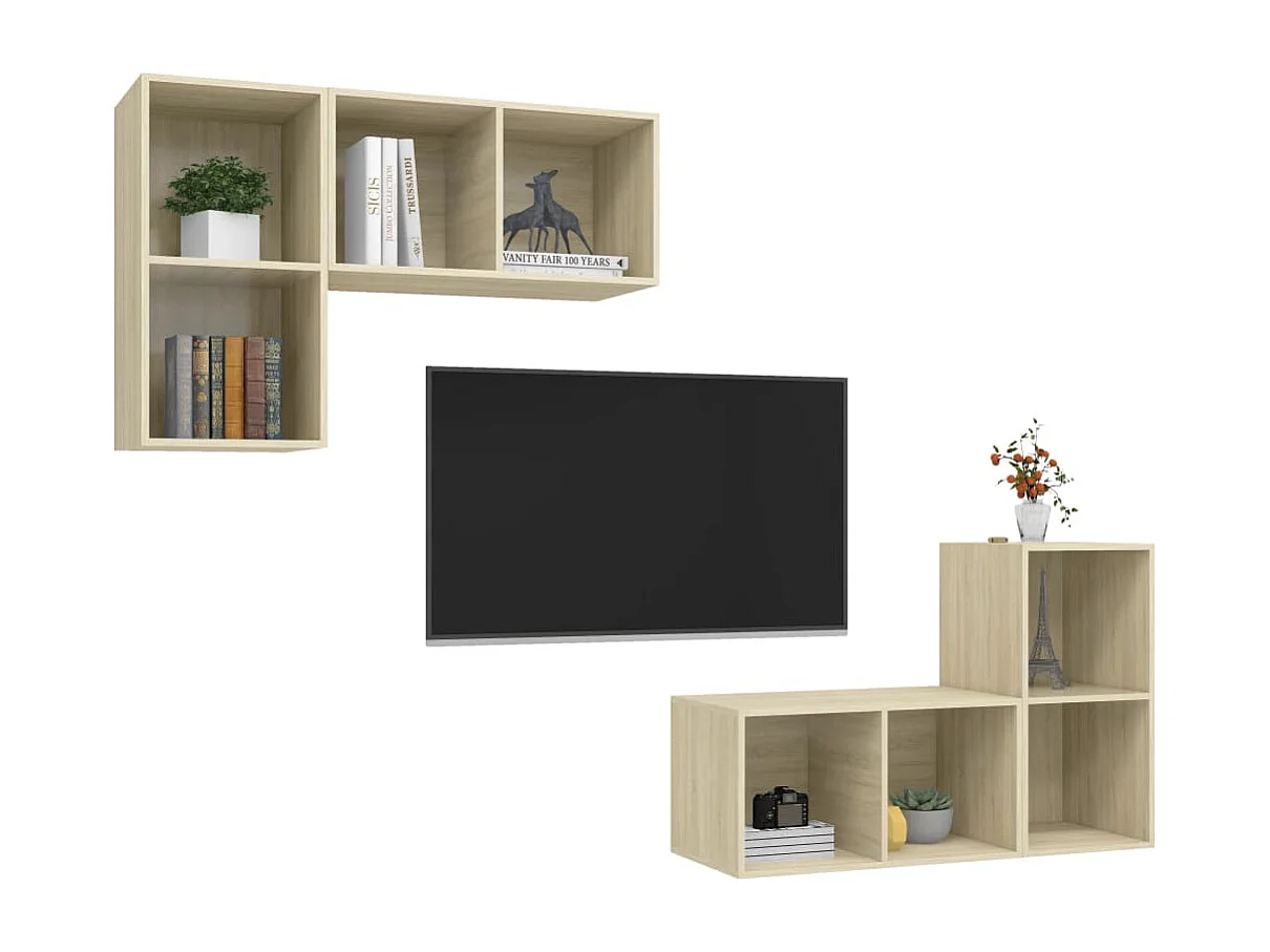 Muebles de salón | Gabinetes de TV |  Muebles de TV de pared 4 pzas madera ingeniería roble Sonoma