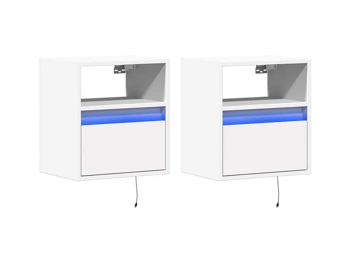 Muebles de TV | Gabinetes de TV |  Muebles de salón de pared con luces LED 2 uds blanco 41x31x45 cm