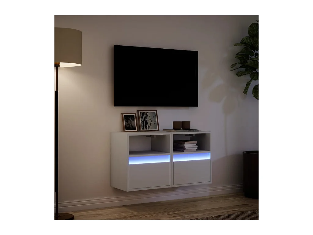 Muebles de TV | Gabinetes de TV |  Muebles de salón de pared con luces LED 2 uds blanco 41x31x45 cm