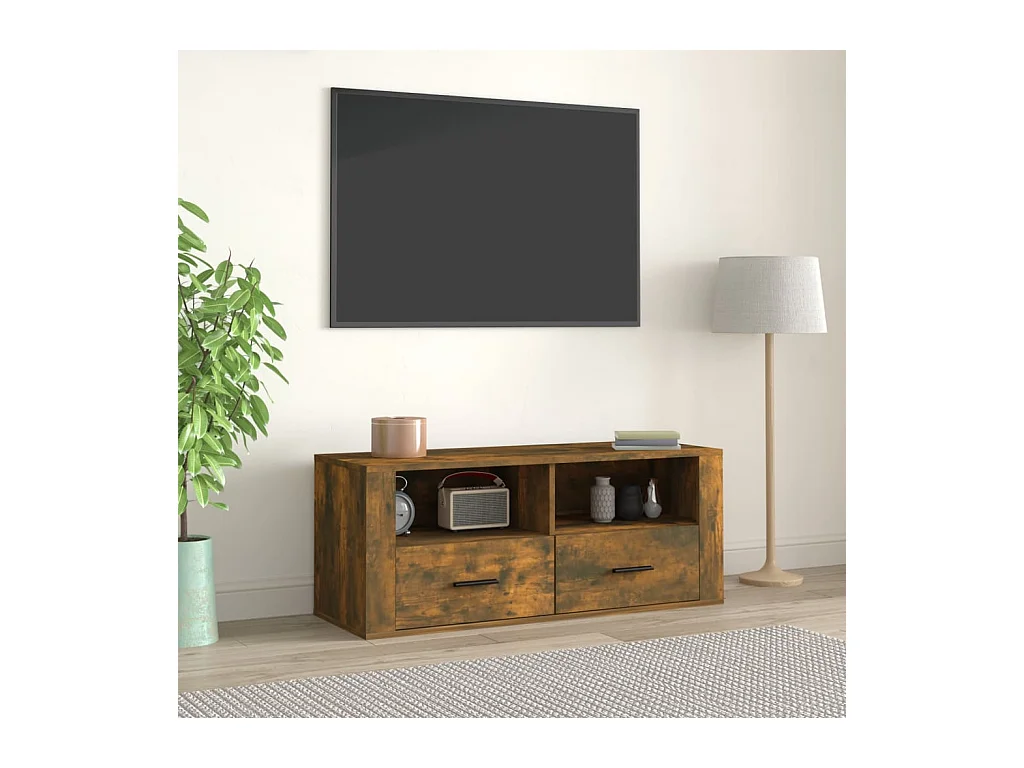 Meuble TV | Banc TV | Armoire TV Chêne fumé 100x35x40 cm Bois d'ingénierie